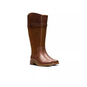 Clarks Womens Collection Maye Carly Tall Round Toe Zipper Boots Tan Size 7W NIB